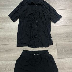 Rhythm. Classic Swim Coverup Black Button-Up Shirt and Short Set